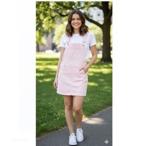 Forever 21 Los Angeles Overalls Pink Denim Mini Dress Jean NWT Sz 27 S/M